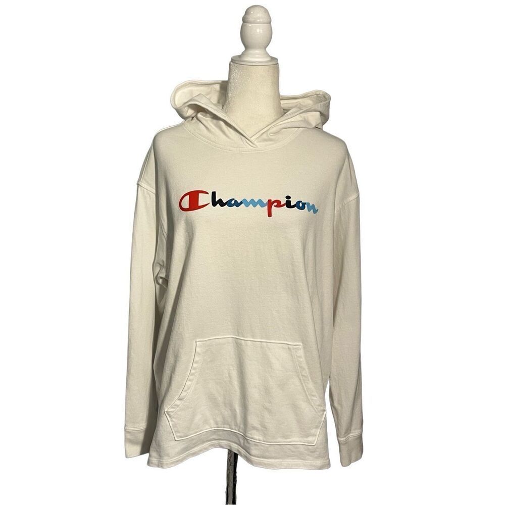 Champion white cotton logo  hoodie - XL
